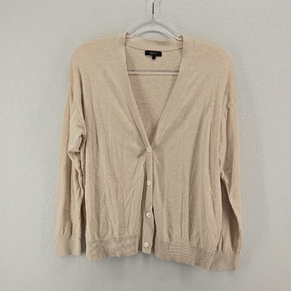 Quince Light Beige V-Neck Button-Up Cardigan Size Large